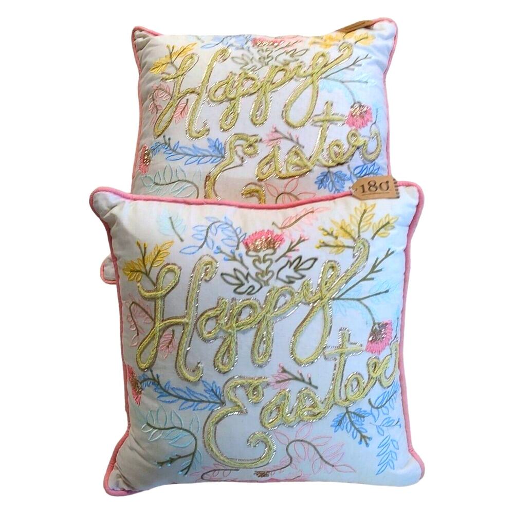 One Hundred Eighty Degrees Happy Easter Embroidered Pillow Bundle Home Decor